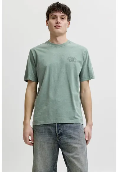 Tricou cu decolteu la baza gatului si detaliu logo - Verde aquamarin