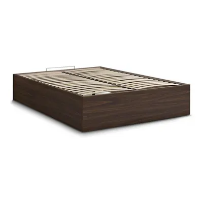 Pat matrimonial maro închis din placă aglomerată de lemn cu aspect de lemn de mesteacăn cu spațiu de depozitare/fără tăblie cu somieră 140x190 cm Mara – Bobochic Paris