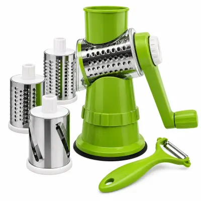Razatoare manuala multifunctionala 4 in 1 pentru legume si fructe cu tamburi inox verde