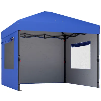 Outsunny Cort Pliant Pop-up 3x3 m cu 3 Pereți 2 Ferestre Înălțime Reglabilă UPF50+ Husă Transport și Saci cu Nisip Albastru | Aosom Romania