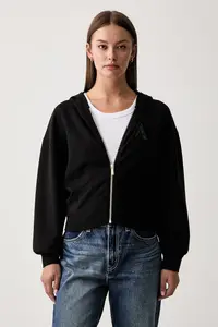Armani Exchange hanorac cu fermoar și glugă pentru femei cu vâscoză
