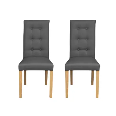 Set 2 scaune living TEO LUX, picioare lemn natur, piele ecologica gri, 46x60x98 cm