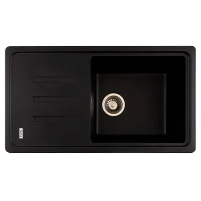 FCB-7843SLBM/1T, Chiuveta de bucatarie din granit cu o cuva si scurgator, seria SLIM LONG, Black/Metallic, 780x435x200 mm, FLOW