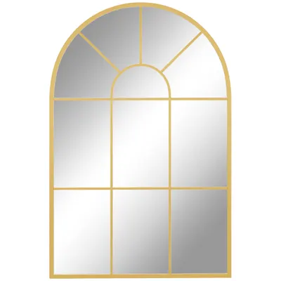 HOMCOM Oglindă de Perete Modernă în Formă de Arc cu Ramă și Cârlige, pentru Sufragerie și Hol, 91x60 cm, Auriu | Aosom Romania