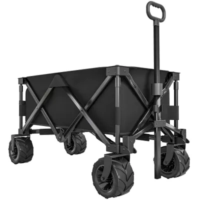Outsunny Carucior plaja pliabil cu roti fata pivotante 360° si maner telescopic 108x55x55 cm negru | Aosom Romania