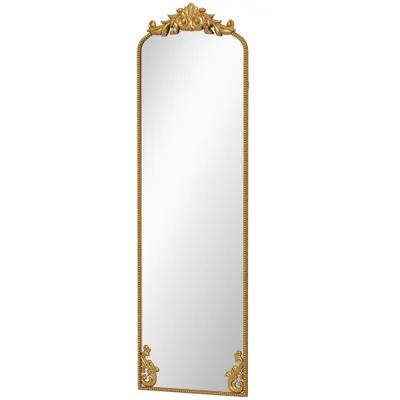 HOMCOM Oglindă de Podea Stil Baroc, 50x160 cm Oglindă de Perete și Autoportantă cu Ramă Metalică, pentru Dormitor, Living și Hol, Auriu | Aosom Romania