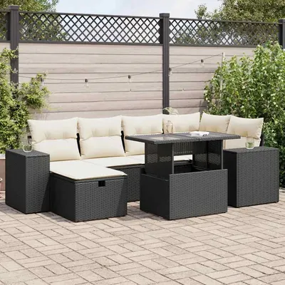 Gossi set mobilier de gradina cu perne, 8 piese, negru, poliratan
