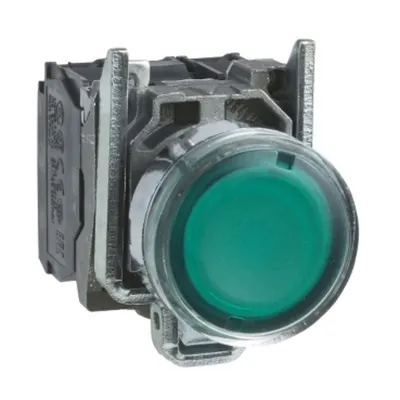 Buton iluminat Complet Incastrat Verde Ø 22, Revenire cu Arc, 1No+1Nc 250V