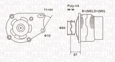 Alternator (14v, 65a) Fiat Doblo, Doblo Cargo, Palio, Punto, Siena, Strada; Lancia Y; Peugeot Expert 1.1 1.2 1.9d Dupa 1993
