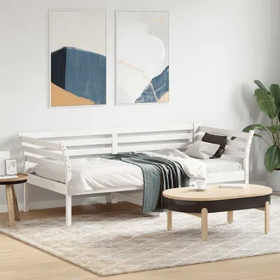 vidaXL Pat de zi fără saltea, alb, 90x190 cm, lemn masiv pin