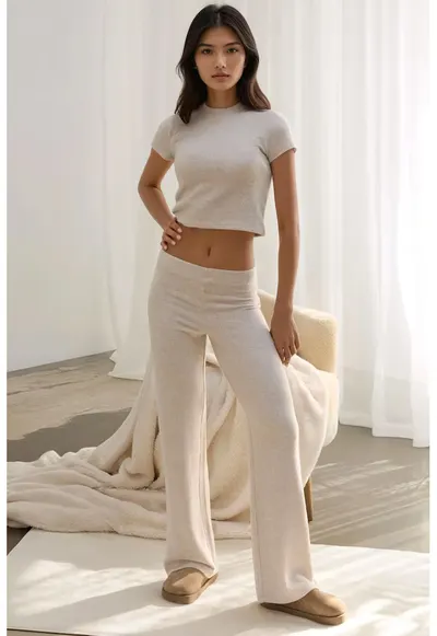Pantaloni dama - tricot - Bej Natural