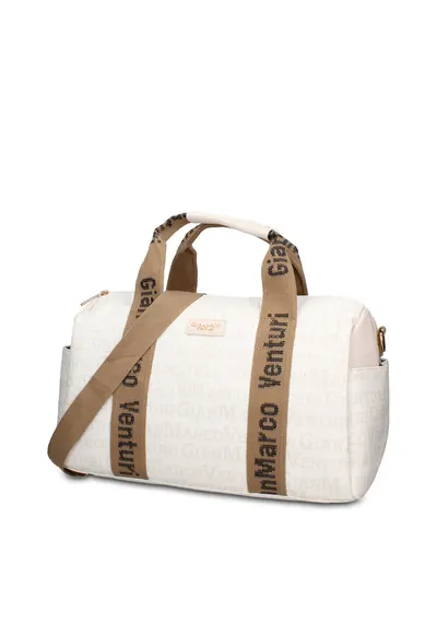 Geanta duffle de piele ecologica cu buzunare exterioare Lunaria Chic - Crem