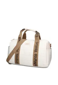 Geanta duffle de piele ecologica cu buzunare exterioare Lunaria Chic - Crem