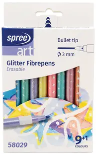 Markere ștergătoare Spree Art - Glitter, 9 culori pastelate + 1