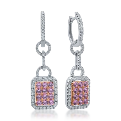 Cercei din aur alb-roz cu safire roz de 1.11ct si diamante de 0.67ct
