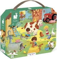 Puzzle pentru copii in valiza Janod - Zi la ferma, 24 piese
