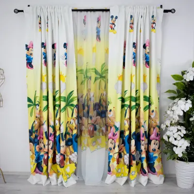 Set 2 Draperii Satinata pentru copii, Mickey si Minnie, 140cm latime x 260cm inaltime, cu tiv lat pt bara