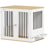 PawHut Cușcă pentru câini, masă de cafea, boluri mobile rotative la 360°, 2 uși pentru câine de talie medie 80x55x71,5 cm alb | Aosom Romania