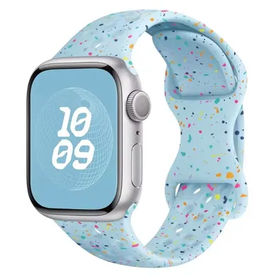 Curea Perforata cu Picaturi Colorate, Sport, Compatibila Apple Watch, Silicon, Albastru - 38/40/41 mm Engros