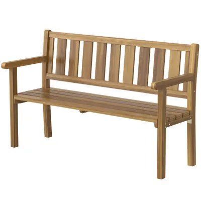 Outsunny Bancă de Grădină pentru 2 Persoane, Bancă de Exterior cu Lamele din Lemn de Molid, Stil Country, Bancă pentru Terasă, Patio și Curte, 150x57x93 cm, Culoare Teak | Aosom Romania