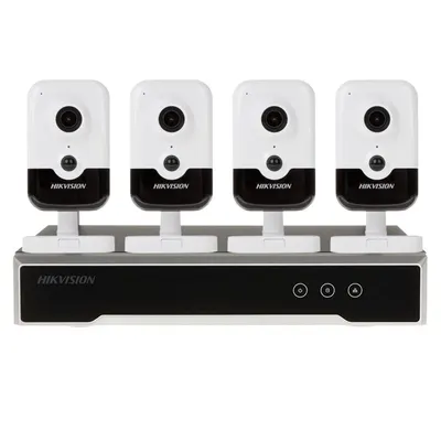 Sistem supraveghere interior IP WiFi Hikvision KIT-HK-WF-4INT4MP10IR-P-A, 4 MP, IR 10 m, 2.8 mm, microfon, slot card, PoE