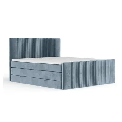 Pat boxspring albastru cu spațiu de depozitare 160x200 cm Bergamo – Maison de Rêve