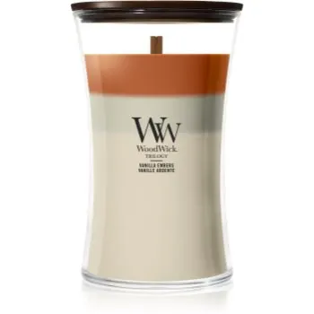 Woodwick Trilogy Vanilla Embers lumânare parfumată cu fitil din lemn