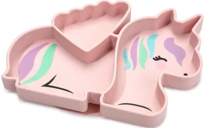 Farfurie din silicon cu vacuum Melii - Unicorn, roz