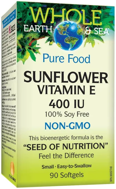 Whole Earth & Sea Sunflower Vitamin E, 400 IU, 90 capsule gelatinoase moi, Natural Factors