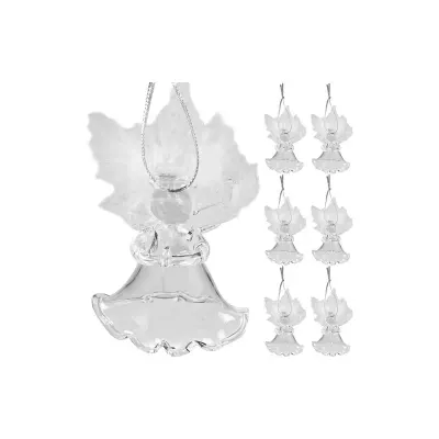 Accesorii decorative brad, set 6 ingerasi din sticla cu pene, inaltime 5 cm