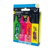 Textmarkere Mitama, 4 culori Fluo, varf tesit 5 mm
