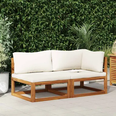 vidaXL Set canapea 2 piese cu perne alb crem, lemn masiv de acacia