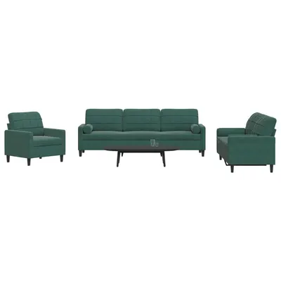 Gossi set canapele cu perne/rulouri, 3 piese, verde inchis, catifea