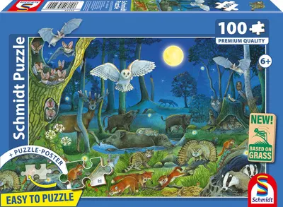 Puzzle pentru copii Schmidt din 100 piese - Animale în pădurea de noapte