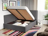 Pat Tapitat de colt pentru saltea de 190 Adam rabatabil cu lada Gri - Poso 22 160x190