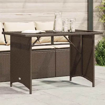 vidaXL Masă de grădină cu blat din sticlă maro 110x68x70 cm poliratan