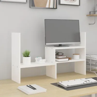 Gossi suport pentru monitor, alb, (39-72)x17x43 cm, lemn masiv pin