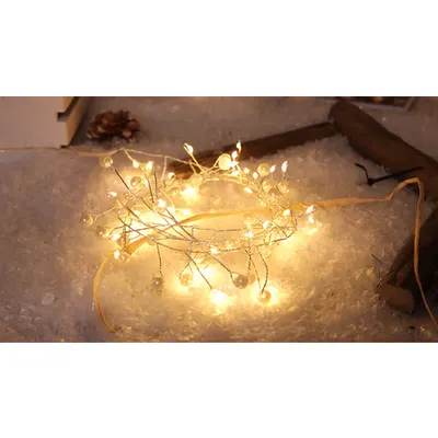 Lant lum.LED de Craciun, perla, fara baterii Timer 6+18h,40LED, 3000K, 3xAA