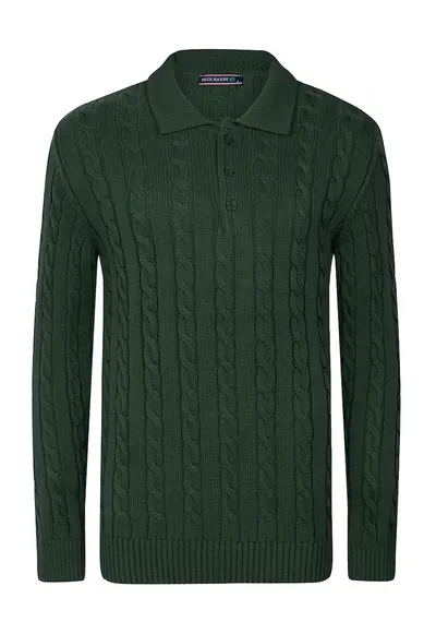Pulover polo cu model torsade - Verde englez