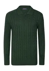 Pulover polo cu model torsade - Verde englez