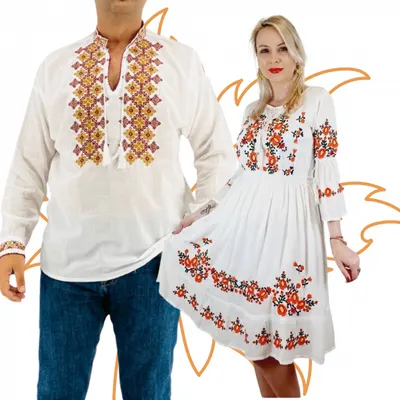 Set Cuplu Traditional 411 Camasa Traditionala si Rochie Traditionala