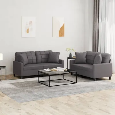Gossi set de canapele cu perne, 2 piese, gri, piele ecologica