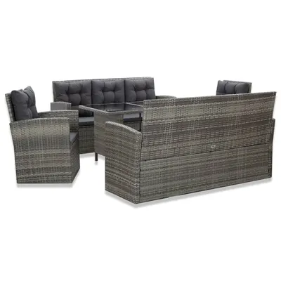 Gossi set mobilier de exterior cu perne, 5 piese, gri, poliratan