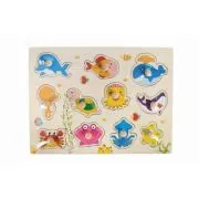 Puzzle lemn educativ - Invata animale marine, 11 piese, 3+ ani, Colorarte, A-3012
