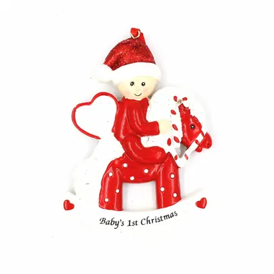 Decorațiune cu magnet - Baby's 1st Christmas, balansoar, căluț