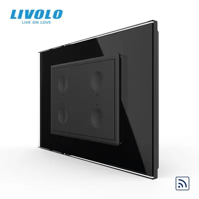 Intrerupator cvadruplu tactil, control telecomanda RF, standard italian, cu rama sticla, 3M Negru