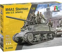 Model asamblabil Italeri Militari: Tancuri - Tanc american M4A1 Sherman cu 10 infanteriști