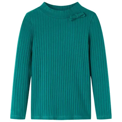 Tricou de copii cu mâneci lungi, tricot cu nervuri, verde închis, 128