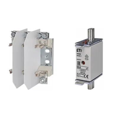 Pachet Protectie Circuit Trifazat: Soclu Siguranta Fuzibila NH00/NH000 3P (M8/M6), Siguranta Fuzibila NH000 gG 50A 500V