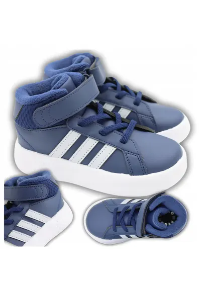 Pantofi Sport Pentru Copii - Grand Court Mid Kids Ie3860 - Material Superior Sintetic - Captuseala Din Polar Talpa Cauciuc - Tip De Inchidere / Sireturi - Albastru / Alb